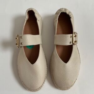 Jutelia Leather Mary Janes Espadrilles Cream Gold Buckle Sz 39 US 8 Spain Made